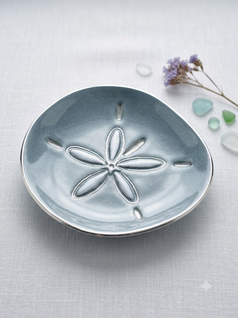 new Vintage Mariposa Silver plated Bowl Aqua Enamel 100%  Coastal Beach Decor Tr